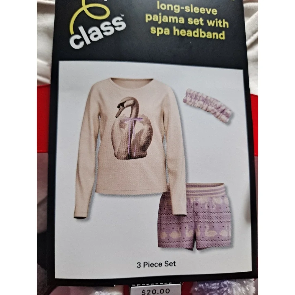 Art Class Purple Swan Girls Size Large Long Sleeve Pajama Set With Headband